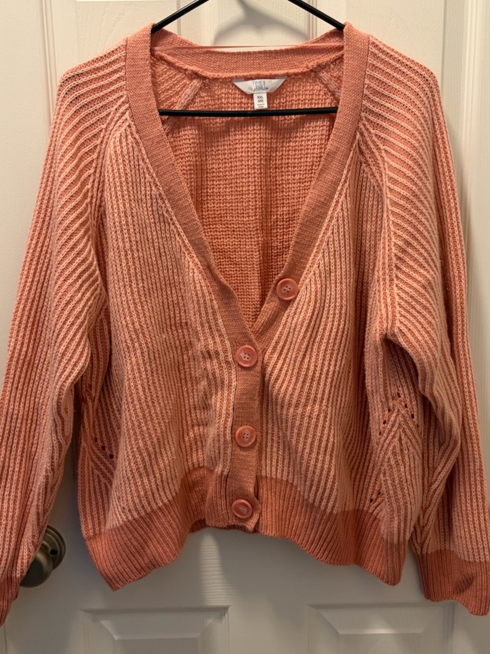 Time and Tru Coral Button-Front Ribbed Cardigan